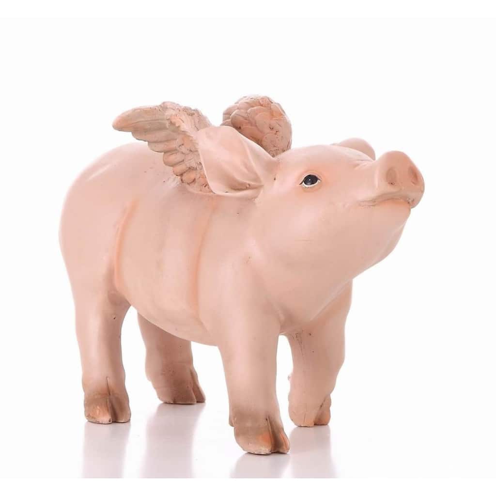 Pig with Wings Outdoor Garden Statue - 12.5" - Pink