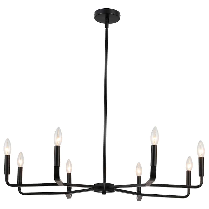 8 Light Matte Black Chandelier - Antique Style Lighting for Dining Room, Kitchen, Hallway - 5.25