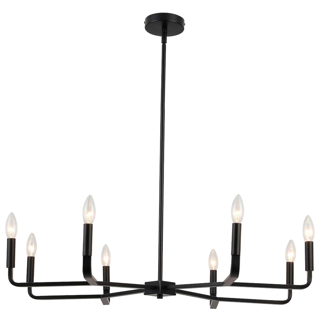 8 Light Matte Black Chandelier - Antique Style Lighting for Dining Room, Kitchen, Hallway - 5.25