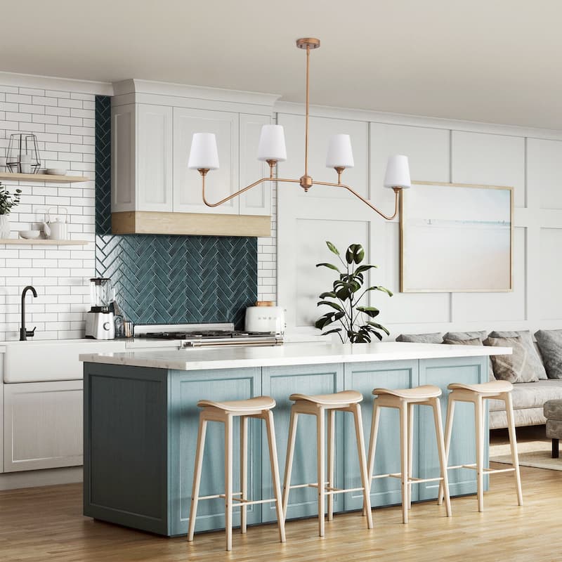 Modern 4-Light Kitchen Island Chandelier with Milky White Glass Shades