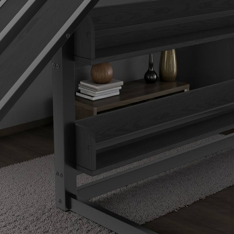 Kids Metal Loft Bed with Slide, Basketball Hoop, Climbing Wall, Pull-Up Rings and Bookshelves