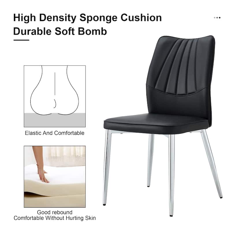 Four Dining Chairs, Modern Chairs From The Middle Ages, Made Of Pu Material Cushion And Metal Legs