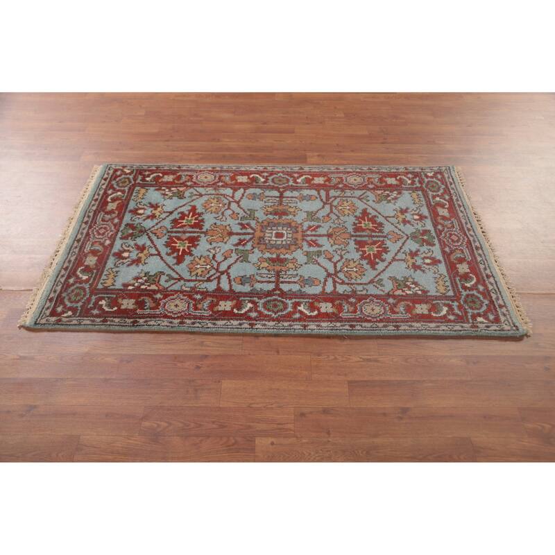 Light Blue Oushak Oriental Foyer Rug Hand-Knotted Wool Carpet - 2'11" x 4'11"