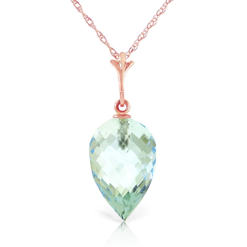 11.25 Carat 14K Solid Gold Necklace Pointy Briolette Drop Blue Topaz - 20 Inch - Rose