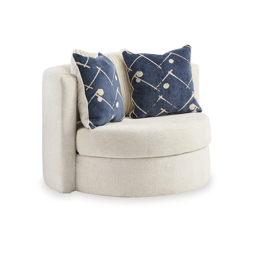 Oversize Swivel Accent Chair, 3 Large Throw Pillows, Ivory Polyester