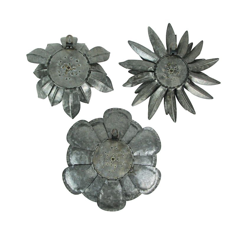 Zeckos Galvanized Metal Flower Sculptures Wall Hangings (Set Of 3)