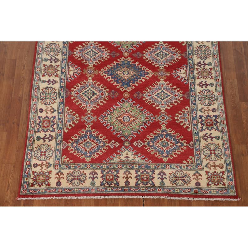 Red Kazak Area Rug Hand-Knotted Oriental Wool Carpet - 5'0" x 6'8"