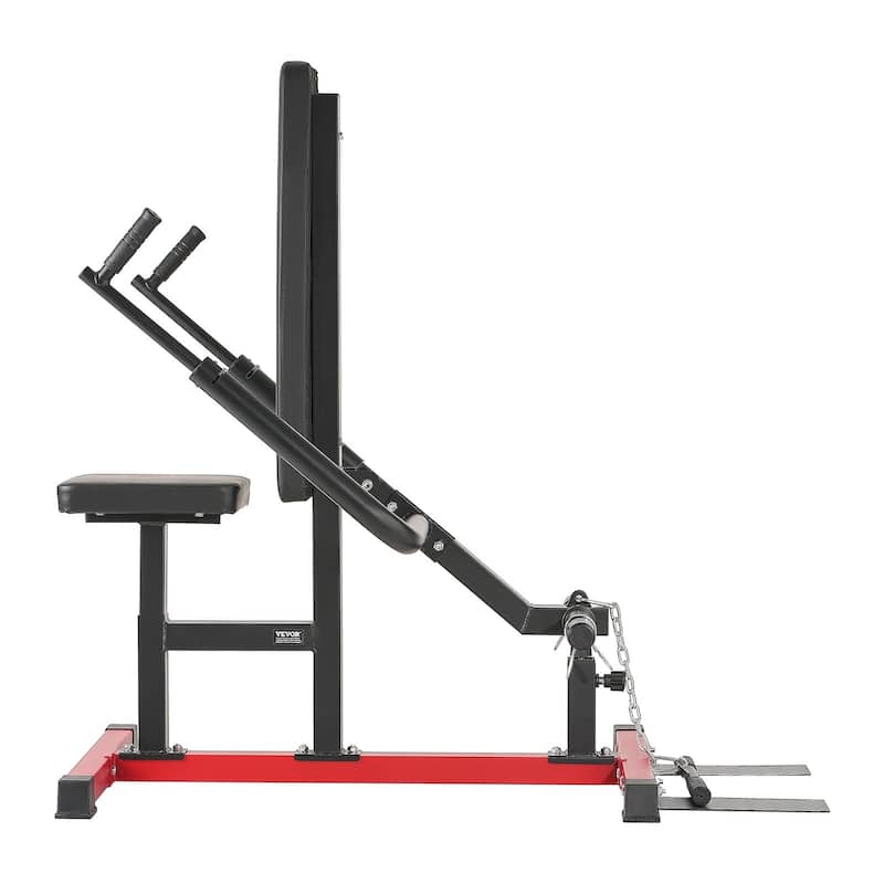 Black-Red Multi-Function Seated Dip Machine with Adjustable Grip Handles for Triceps Chest and Biceps - 55” x 27” x 51”