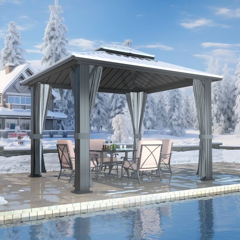VEIKOUS Aluminum Double Hardtop Gazebo Pergola for Patio, Lawn, and Garden with Removable Curtains and Netting