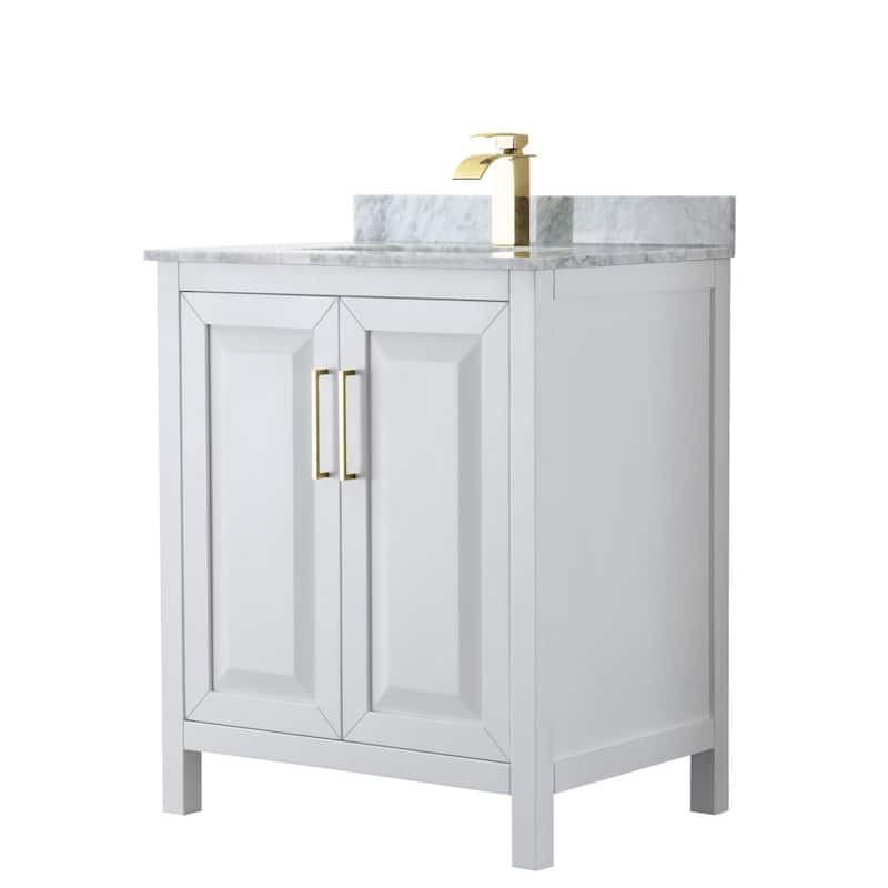Wyndham Collection Daria 30" Free Standing Single Vanity Set with MDF - White / White Carrara Marble Top / Brushed Gold - Painted