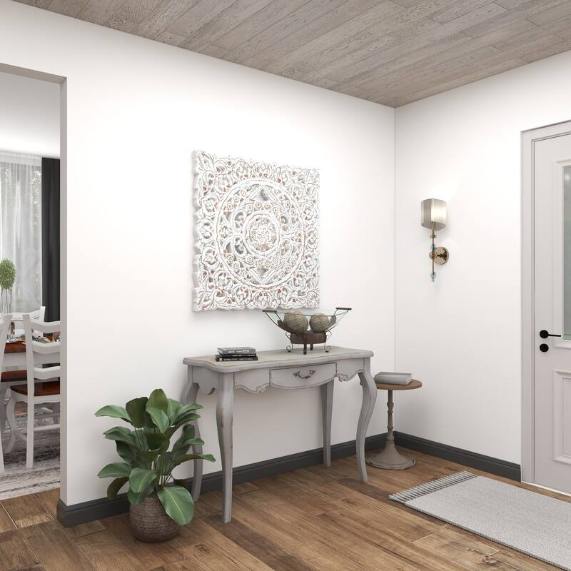 Clear Tempered Glass Kitchen Serving Bowl with Brown Metal Scroll Base