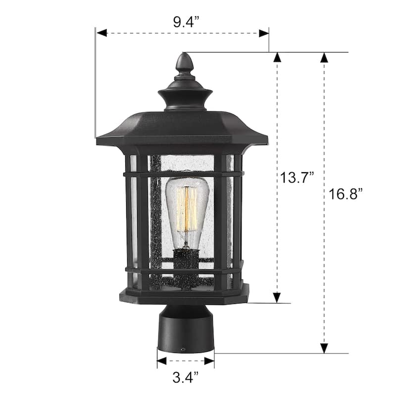 17 Inch Exterior Post Light with Seeded Glass