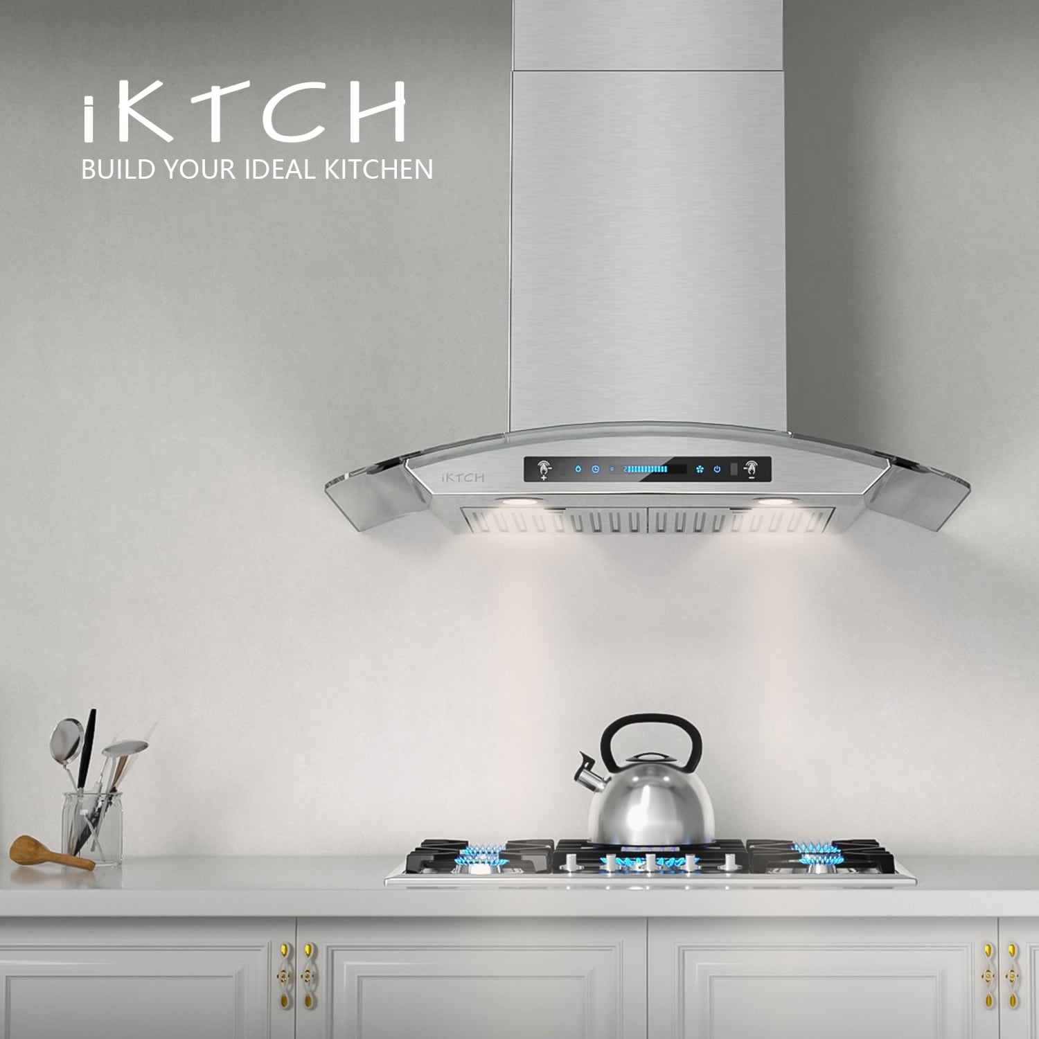 IKTCH 36 Inch Range Hood Black Wall Mount , 900 CFM Ducted/Ductless  Stainless Steel Vent Hood with Gesture Sensing & Touch Control Switch  Panel, 2 Pcs