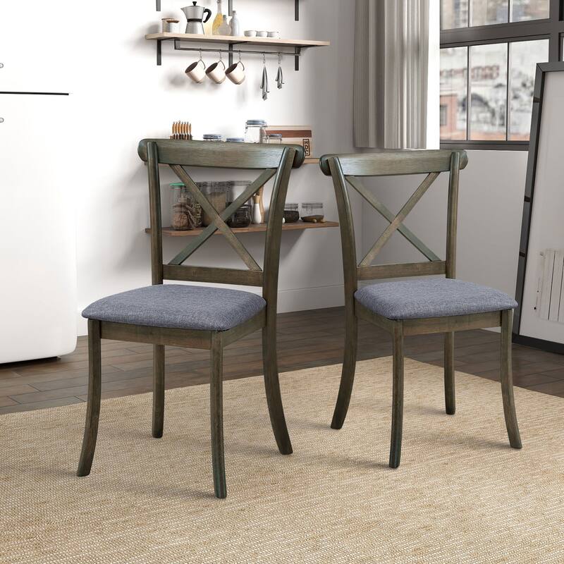5 Pieces Set Mid-century Modern 47 in Round Rubber Wood Dining Table with Pedestal Base for 4-6 People