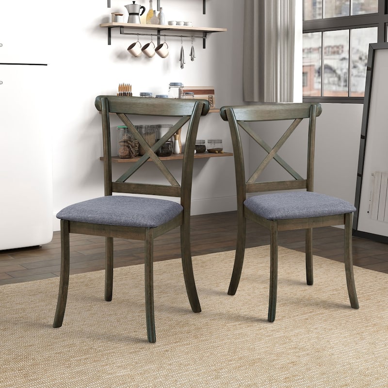 Wooden X Back Dining Chairs Set of 2, Modern Fabric Upholstered Kitchen Side 2PC Chairs - Oak