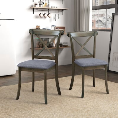 Wooden X Back Dining Chairs Set of 2 Modern Fabric Upholstered Kitchen Side Chairs