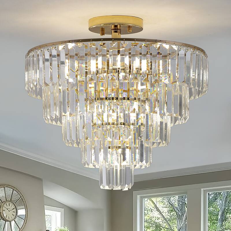 Crystal Chandeliers,5-Tier Round Semi Flush Mount Chandelier Light Fixture, Large Contemporary Luxury Ceiling Lighting