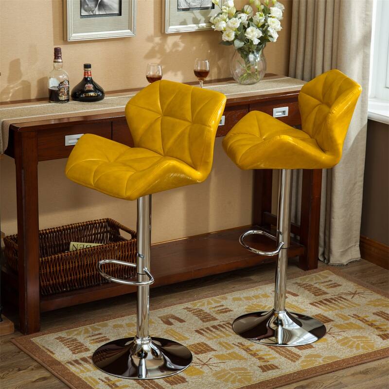 Contemporary Tufted Adjustable Height Hidraulic Bar Stools, Set of 2