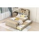 preview thumbnail 49 of 57, Bookcase Bed Twin Size Platform Bed Frame Solid Wood Storage Bed with LED Light Strip and Headboard(Trundle or Drawers Choose)