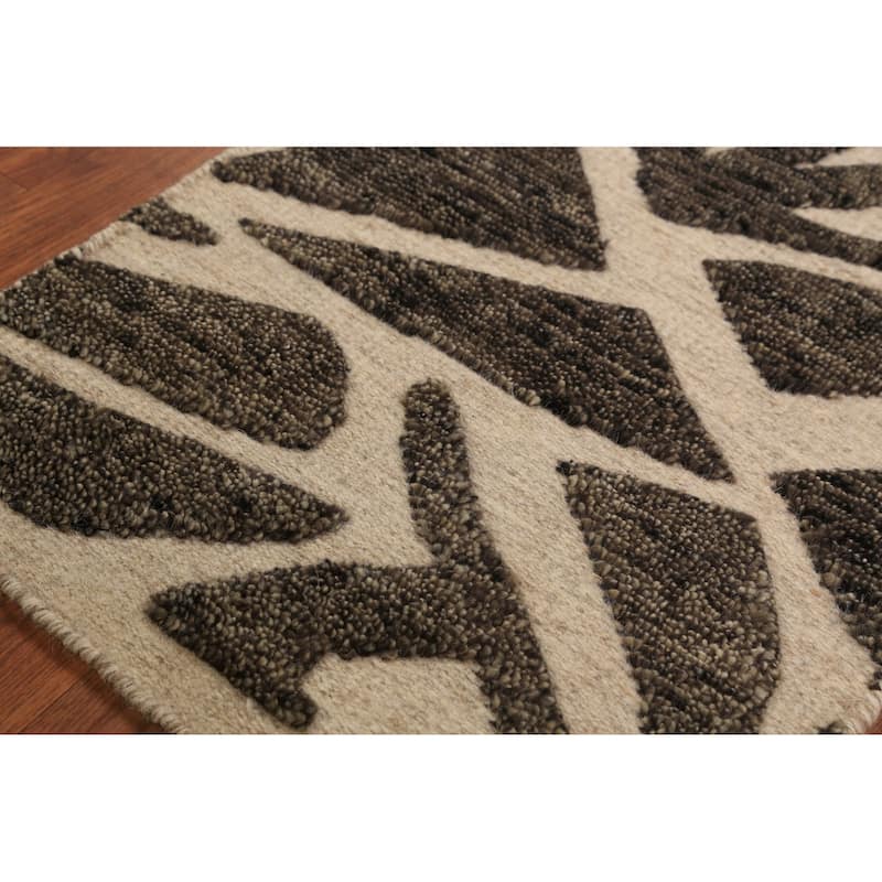 Modern Geometric Moroccan Indian Foyer Rug Handmade Wool Carpet - 2'0"x 3'0"