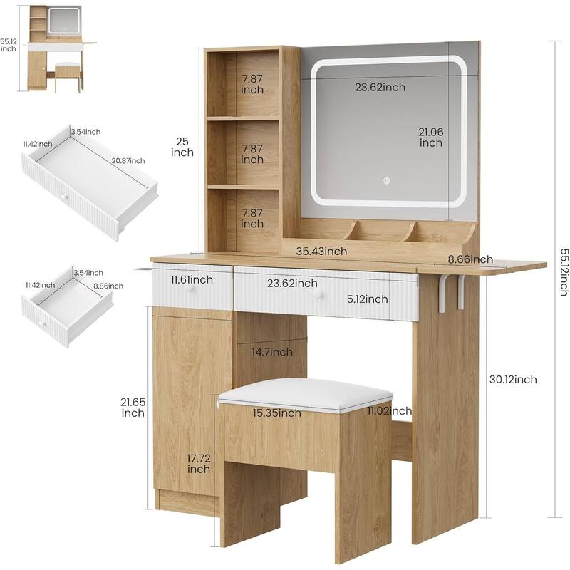 Foldable Panel Makeup Vanity Desk with Lighted Mirror for Compact Space