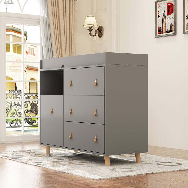 Baby Changing Table Dresser Nursery Dresser Chest White/Grey/Oak