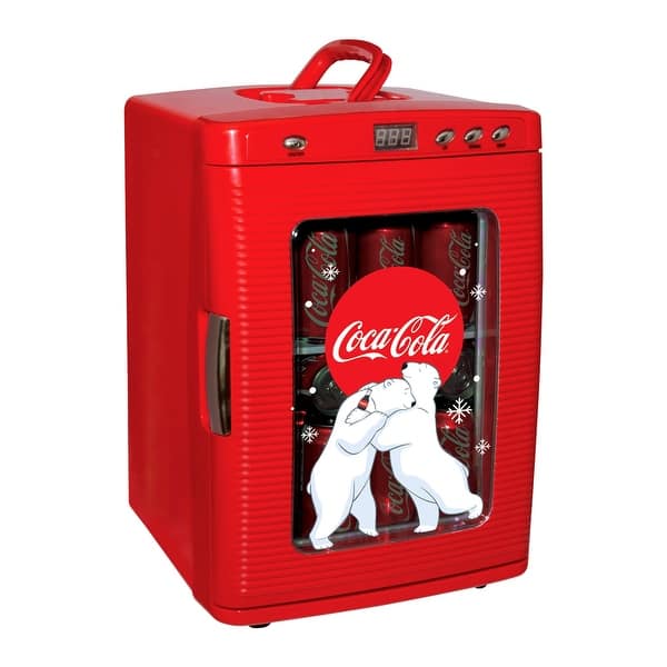 slide 2 of 7, Coca-Cola Polar Bear 28 Can Cooler/Warmer 12V Mini Fridge, Red