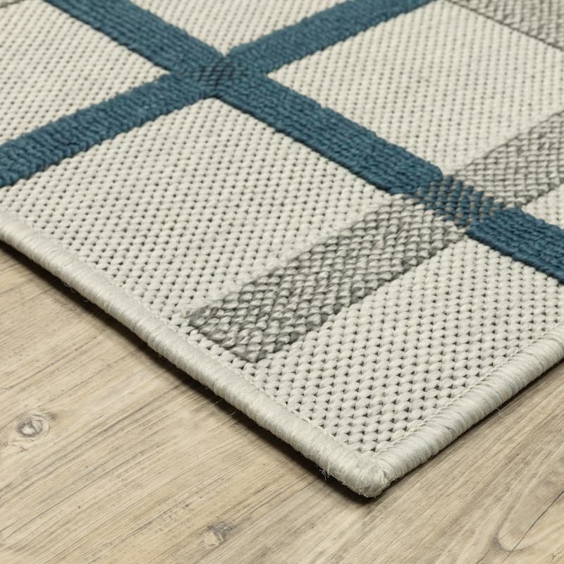 Vista Home Talcot Preppy Plaid Grey/Teal Indoor-Outdoor Area Rug