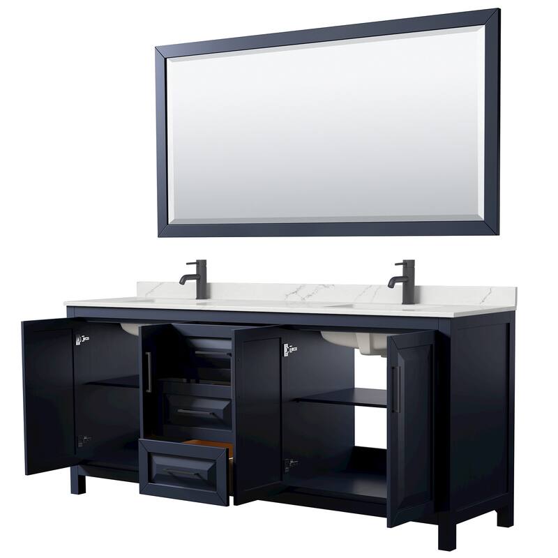 Daria 80-inch Double Vanity, Single Hole Quartz Top, 70-inch Mirror