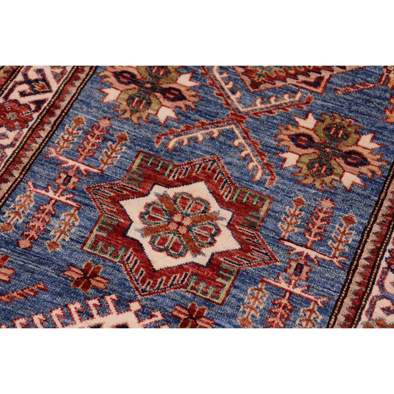 Tribal Super Kazak Seraphina Light Blue/Beige Hand Knotted Wool Runner - 2'8'' x 10'6''