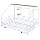 preview thumbnail 5 of 16, Metal Full Size House Bed Frame with Pull Out Twin Size Trundle Bed Fram, Semi-enclosed Roof and Shelf for Kids, Teens