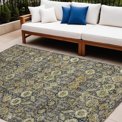 Caro Lush Floral Weather Resistant Blended Style Outdoor Rug