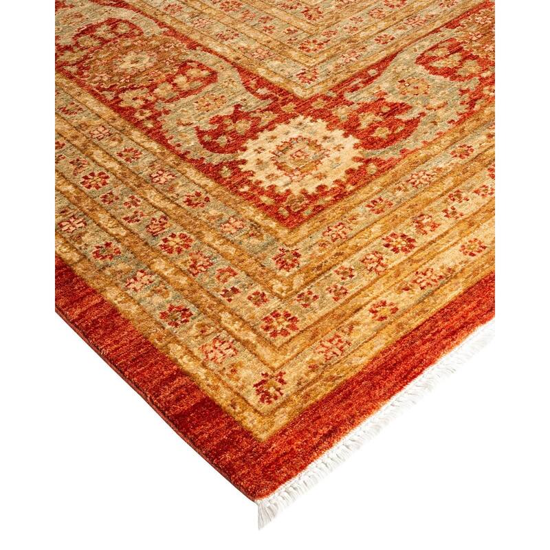 Overton Hand Knotted Wool Vintage Inspired Modern Contemporary Eclectic Red Area Rug - 9' 10" x 13' 0"