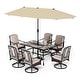 preview thumbnail 22 of 24, 7/8-Piece Patio Dining Set of 6 Swivel Metal Rattan Chairs with Deep-seating Chairs and Wood-like Table Top Table