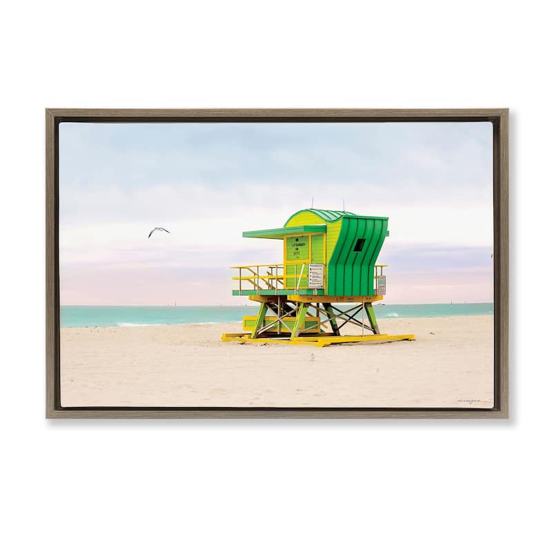Stupell Lime Green Lifeguard Hut Framed Floater Canvas Wall Art Design By Seven Trees Design - 31 x 21 - Brown