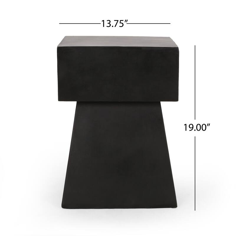 Roomfitters Modern Concrete Side Table, Geometric Outdoor Accent Table, Contemporary Patio Decor, Black