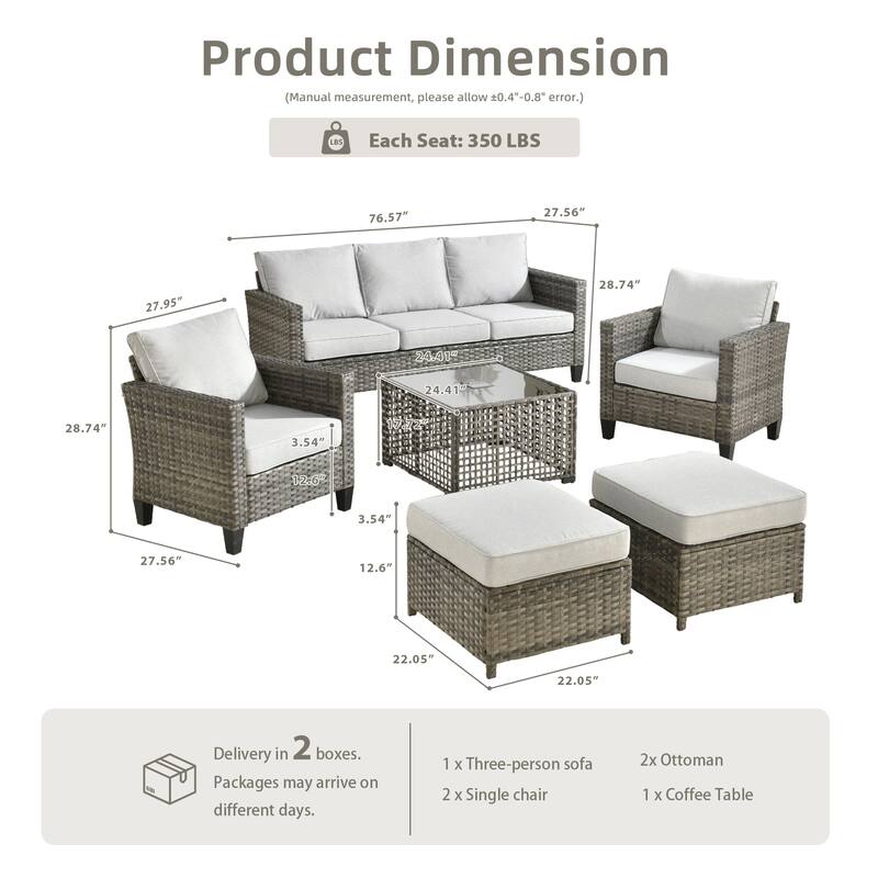 OVIOS 6 Pieces Outdoor Wicker Sectional Set With Solar-Powered Table