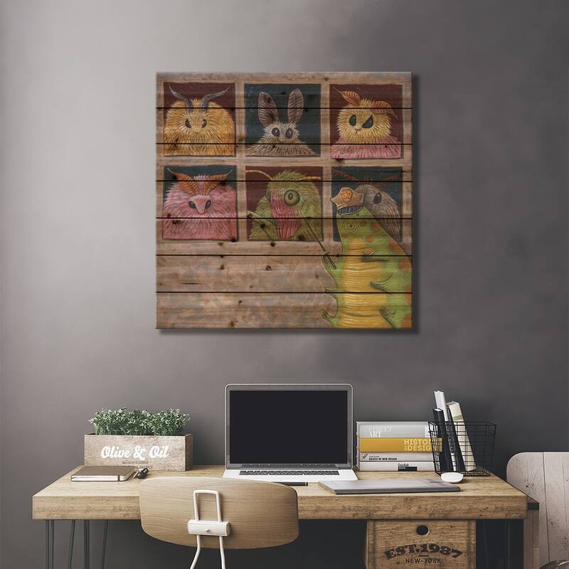 Faces Of Moth Print On Wood by Holly Wood - Multi-Color