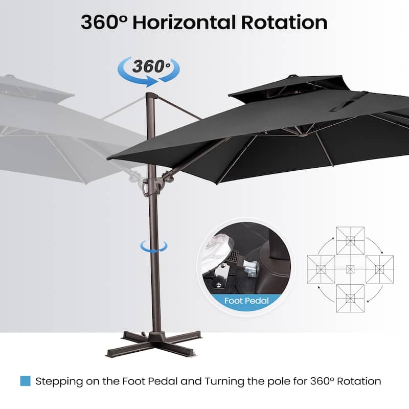13 x 10 FT Outdoor Patio Cantilever LED Lighted Double Vented Umbrella with Base