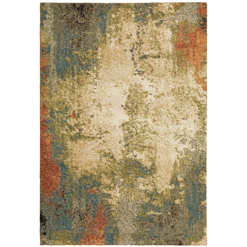Hollywood Beige Blue Abstract Contemporary Casual Area Rug