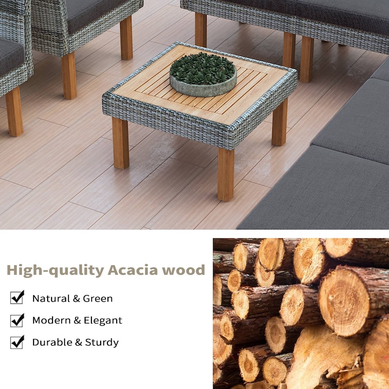 9-Piece Outdoor Rattan Sofa Set with Cushions and Coffee Table