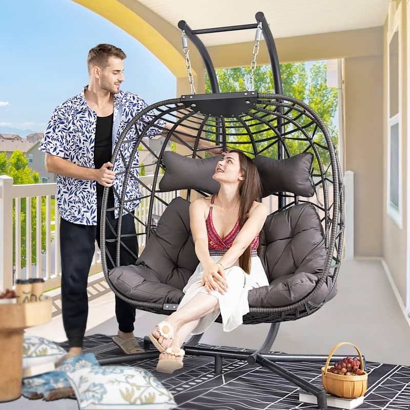 FINCATI Outdoor Double Egg Chair, 700 lbs Indoor Double Egg Chair Swing, Oversized Swing Chair, Cozy Hanging Egg Chair
