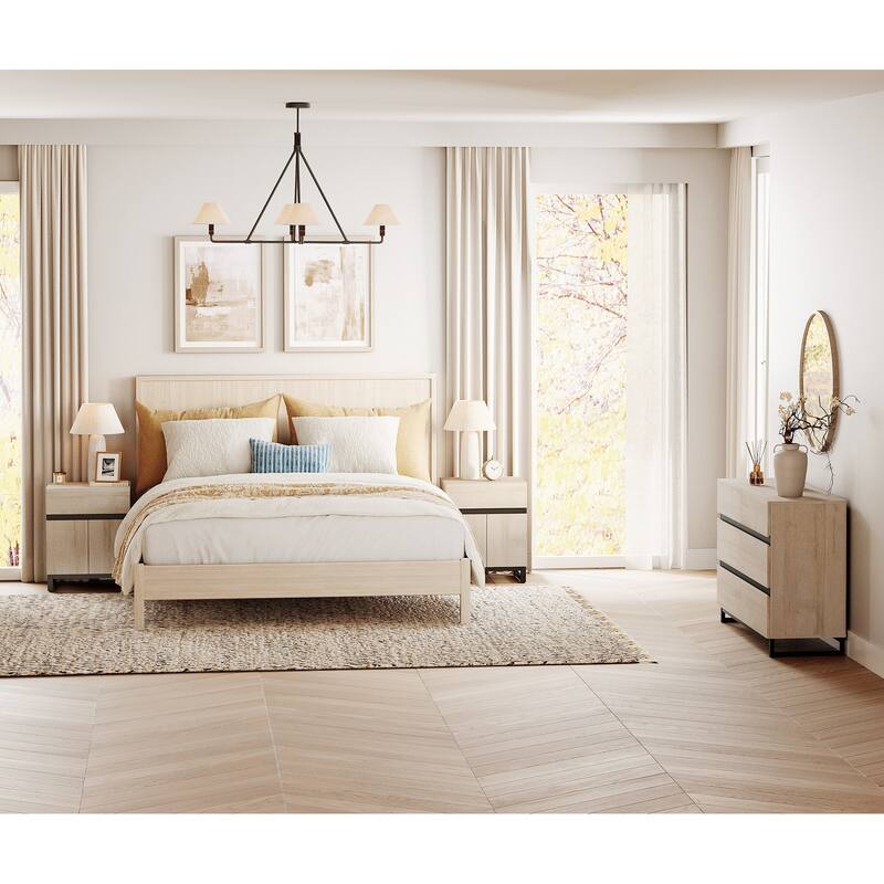 3-Piece Dresser And Nightstand Set, Dresser With 6 Drawers, 2 Nightstand for Bedroom, Bedroom Furniture Set - Beige - Full