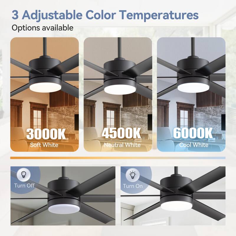 52"/ 65"/72" Black LED Ceiling Fan with Light Kit and Remote(5/8 Blade)