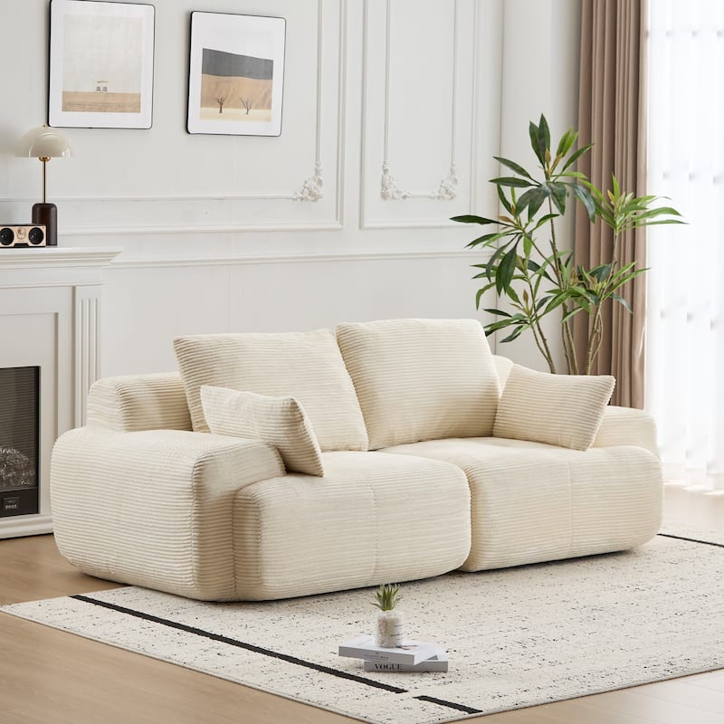 Oversize Memory Foam Compressed Deep Seat Couch Loveseat Sofa Pet-Friendly Corduroy 2 Seater Modular Sectional Sofa, No Assembly - Beige