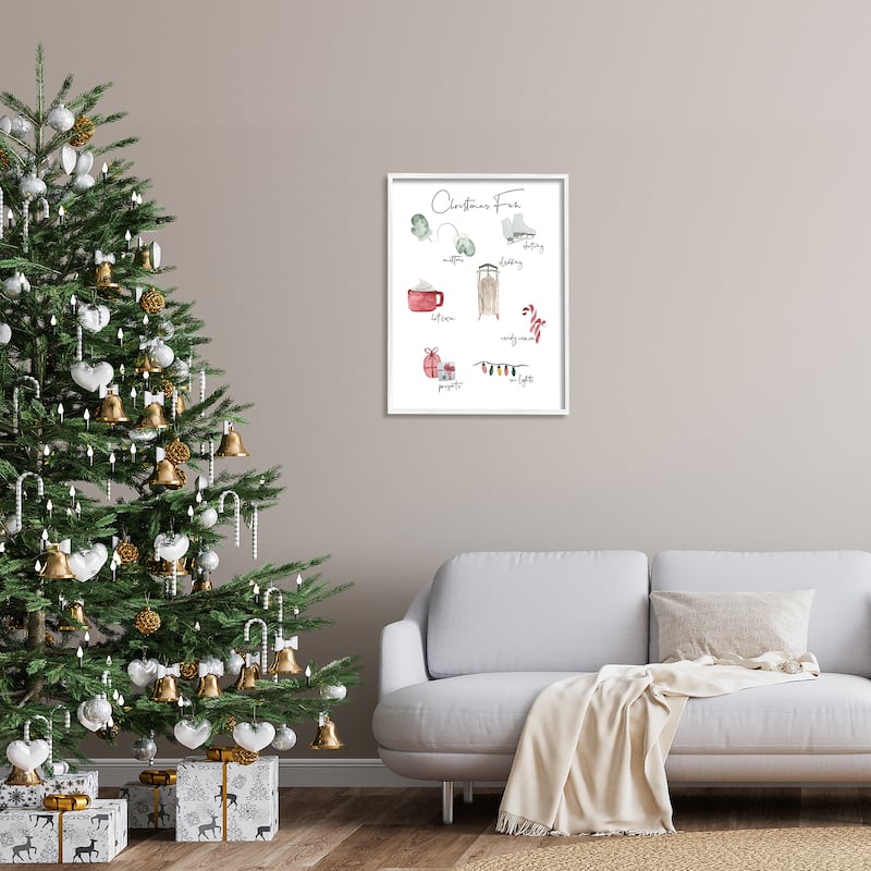 Stupell Christmas Fun Illustrated Item List Festive Holiday Traditions Framed Wall Art