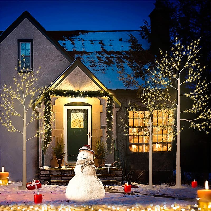 3-Piece Brich Tree Light Tree 4FT & 5FT & 6FT, Lighted Christmas Tree, Artificial Xmas Tree for Decoration Inside & Outside