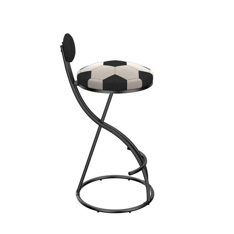 Football Print Bar Stools Set of 2 Upholstered Counter Height Barstool for Kitchen Island S-shaped Velvet Metal Dining Chairs