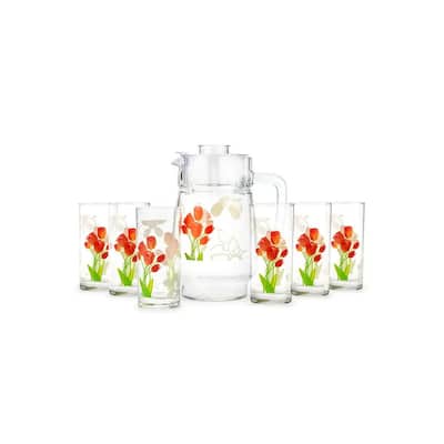 Luminarc Tulip Clear 1.7 Qt Pitcher and Glass Set for 6