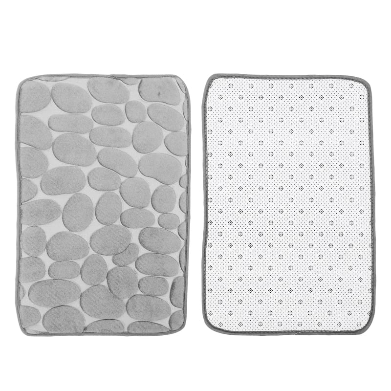 Non Slip Bathroom Rugs Bath Mat, Polyester Bath Mat, Machine Washable Gray 23.62"x15.75" Cobblestone Pattern